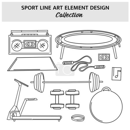 Téléchargez les illustrations : Ensemble d'équipement de sport dessin à la main illustration vectorielle - en licence libre de droit