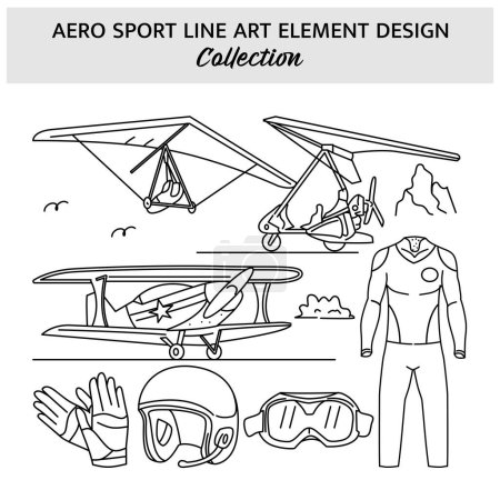 Illustration for Set of Aero Sport equipment hand drawn vector illustration. Sports icon design template. - Royalty Free Image