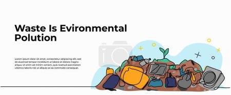 Illustration for Waste Is Environmental Pollution illustration. Modern flat in continuous line style. - Royalty Free Image