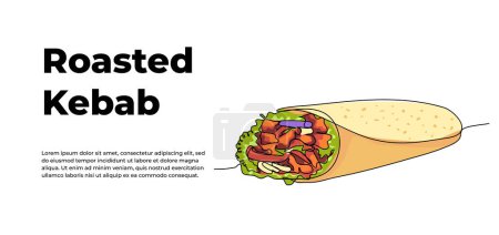 Kebab one continuous line design. Restaurant food menu design concept. Decorative elements drawn on a white background.
