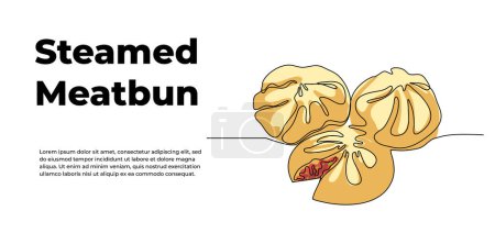 Bakpao one continuous line design. Chinese food symbol design concept. Decorative elements drawn on a white background.