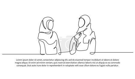 Vektorillustration zweier Frauen, die miteinander diskutieren. Moderne Wohnung im durchgehenden Linienstil.
