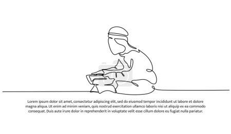 Vector illustration of of a little boy reading the Al-Qur'an. Modern flat in continuous line style