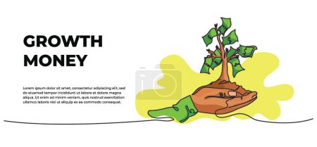 Vector illustration of a money tree. Business, finance and investment concept design. Modern flat in continuous line style.