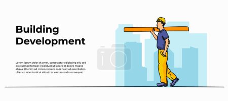 Vector illustration of a man carrying wood. Modern flat in continuous line style.