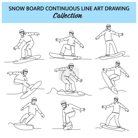 Vector illustration of drawing freestyle ice skating people. Modern flat in continuous line style.