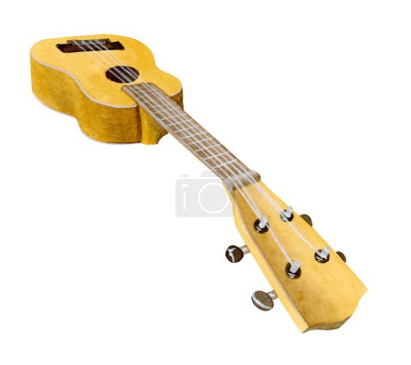 Photo for Side angle view of an isolated yellow soprano ukulele, headstock close up - Royalty Free Image