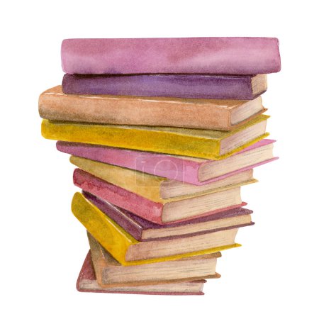 Photo for Pink yellow gold violet warm watercolor vintage spiral stack of books - Royalty Free Image