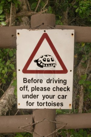 Photo for Warning sign to check for wild tortoises before driving in South Africa - Royalty Free Image