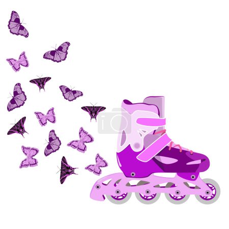 Patins à roulettes avec illustration vectorielle papillons