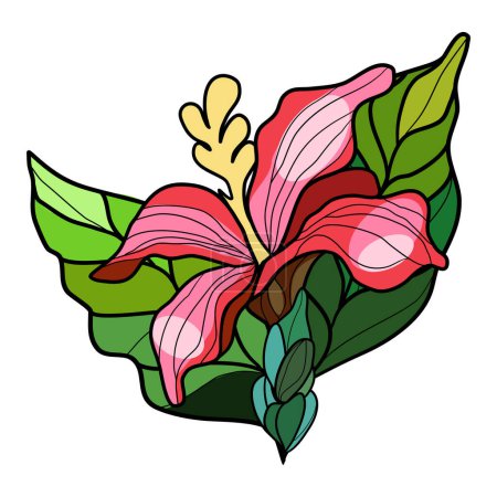 Illustration for Lily flower and leaves. Vector illustration in stained glass window technique - Royalty Free Image