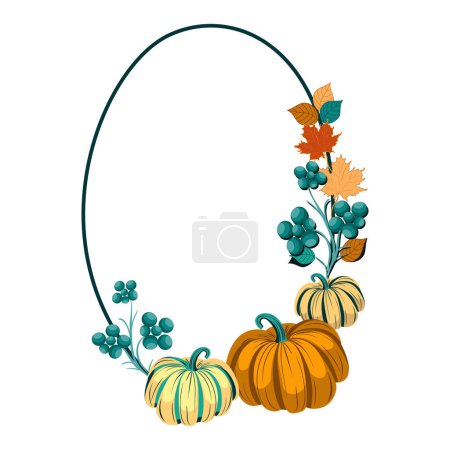 Photo for Autumn floral decorative Oval frame with pumpkins and maple leaves vector illustration - Royalty Free Image