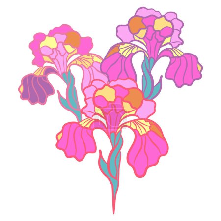 Illustration for Pink iris flowers in stained glass technique. Vector illustration - Royalty Free Image