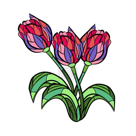 Illustration for Bouquet of tulips in stained glass technique. Vector illustration - Royalty Free Image