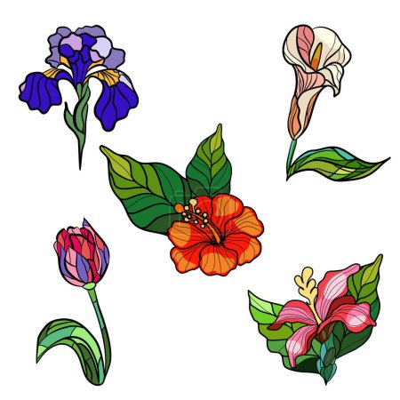 Illustration for Stained glass flowers set. Vector illustration - Royalty Free Image