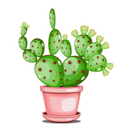 Illustration for Prickly pear cactus in ceramic pot in flat technique vector illustration - Royalty Free Image