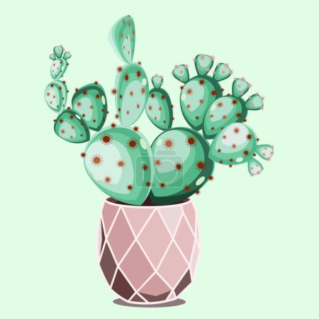 Illustration for Prickly pear cactus in ceramic pot in flat technique vector illustration - Royalty Free Image
