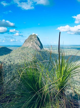 view of beautiful green mountains, Glasshouse Mountains, Sunshine Coast, Queensland, Australia
