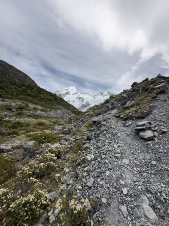 una vista del paisaje, Parque Nacional Mt Cook, Isla Sur, Nueva Zelanda