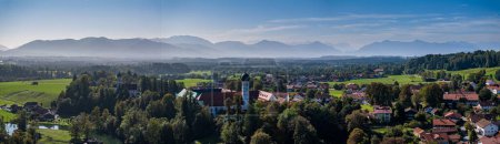 Beuerberg Bavaria. Alps Mountains in the back. Aerial Drone panorama. High quality photo