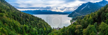 Photo for Walchensee Lake Bavaria Alps. Aerial Panorama. High quality photo Europe Germany Austrian Boarder Karwendel Mountains - Royalty Free Image