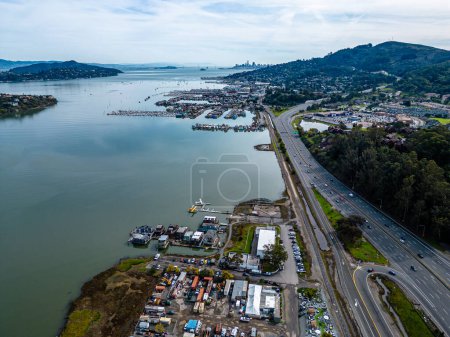Sausalito Aerial Shot. San Francisco, Bay Area, Pacific Ocean. Scneic Panorama. High quality photo