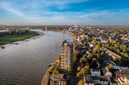 Duisburg Ruhr Area. Rhein River. Drone Aerial in autumn. High quality photo