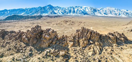 Alabama Hills with Mount Whitney in the back. Movie Raod. Aerial Panorama. High quality photo