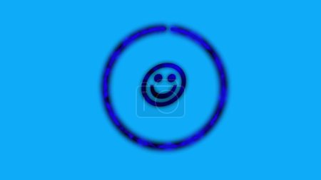 Téléchargez les photos : Verre brillant bleu vif animé triste imaginaire dans un cercle sur fond sombre. - en image libre de droit