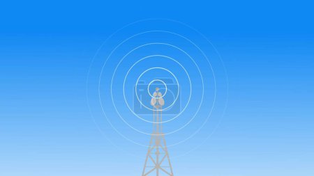 Digitale Technologie abstrahiert einen Turm mit Antennen Radiowellen Illustration Hintergrund.