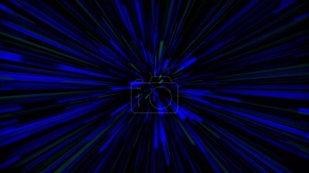 Rayos animados de fibra óptica de color azul corriendo rápidamente fondo de ilustración.