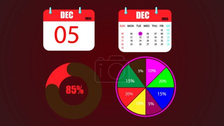Abstract red background with circle loading bar and calendar
