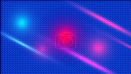 Ilustración de partículas de punto de color azul y brillo patrón retro de línea de color rojo medio tono.