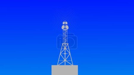 Digitale Technologie abstrakte Verbindungsturm mit Antennen Radiowellen Illustration Hintergrund.