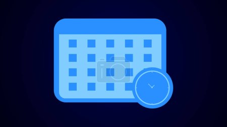 Téléchargez les photos : Blank calendar concept icon with round clock isolated on dark blue background. - en image libre de droit