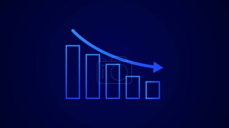 Isolated business loss falling down graphs icon, high tech stylish glowing illustration background.