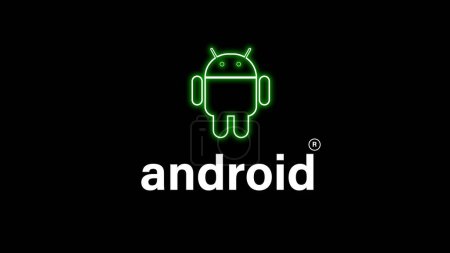 Photo for Glowing Android system device logo design illustration background. - Royalty Free Image
