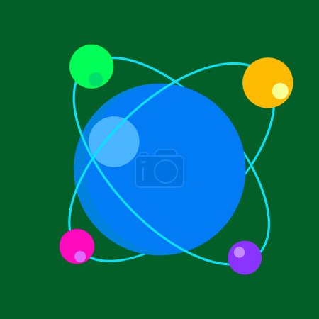 Photo for Abstract design Idealized atom symbol with colorful electrons in quantum layers around the nucleus. - Royalty Free Image