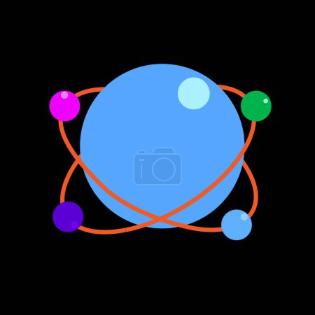 Photo for Abstract design Idealized atom symbol with colorful electrons in quantum layers around the nucleus. - Royalty Free Image
