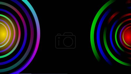 Abstract colorful glowing half-round illustration on black background.