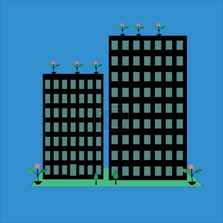 Téléchargez les photos : Icône de bâtiment de couleur noire avec illustration de suiveur vert . - en image libre de droit
