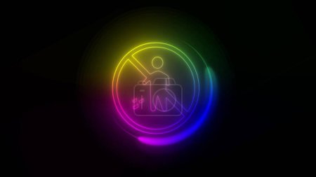 4 gradient color neon glowing forbidden icon with man.