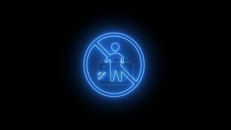 Blue color neon glowing forbidden icon with man.