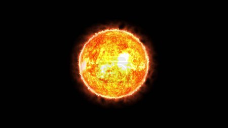 Foto de Sol girando su propio eje. vista a pleno sol desde el espacio. Volcanes de la superficie del sol. 3d renderizado vista completa del sol. - Imagen libre de derechos