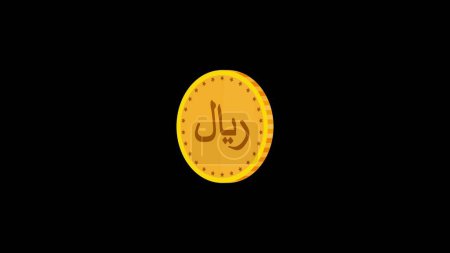 Abstract 3d golden Islamic Riyal isolated on black background.