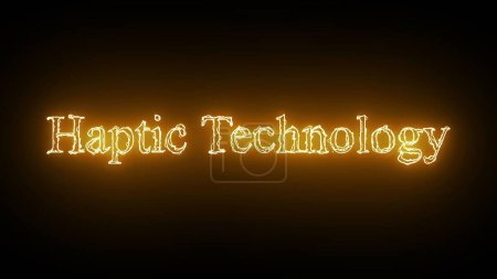 Red color glowing neon Haptic Technology icon isolated on black background.