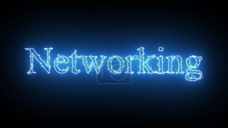 Abstract neon glowing Networking text icon isolated on black background.