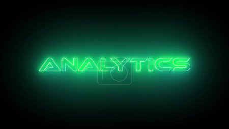 Neon glowing green color Analytics icon isolated on black background.