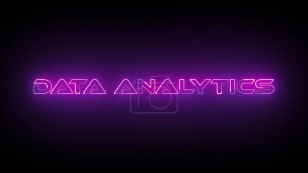 Pink color neon glowing Data Analytics icon isolated on black background.