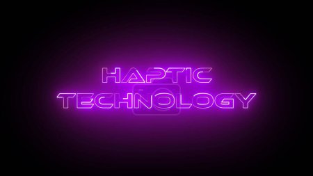 Pink color neon glowing Haptic Technology icon isolated on black background.